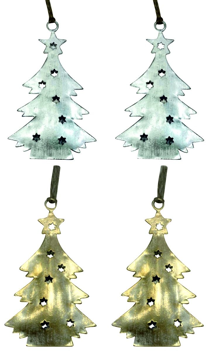 Set of 4 Silver & Gold Christmas Tree Hangings