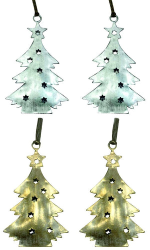 S/4 Xmas trees brushed gold & silver