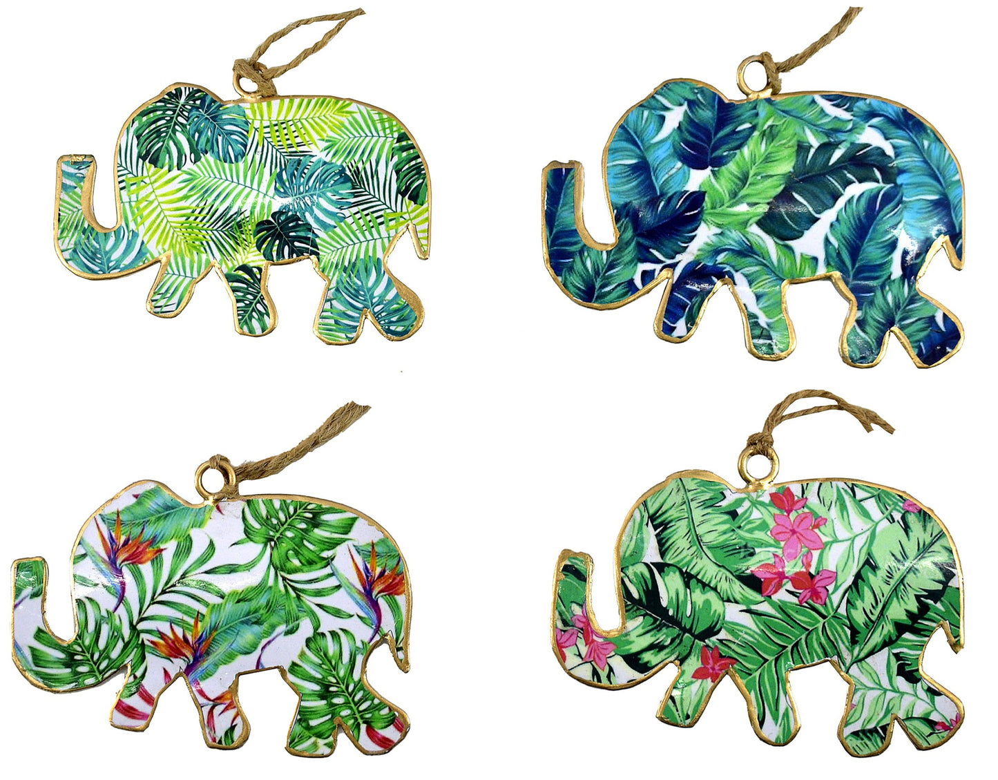 Set of 4 Elephants with Palm Design