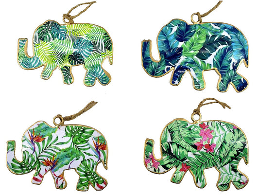 Set of 4 Elephants with Palm Design