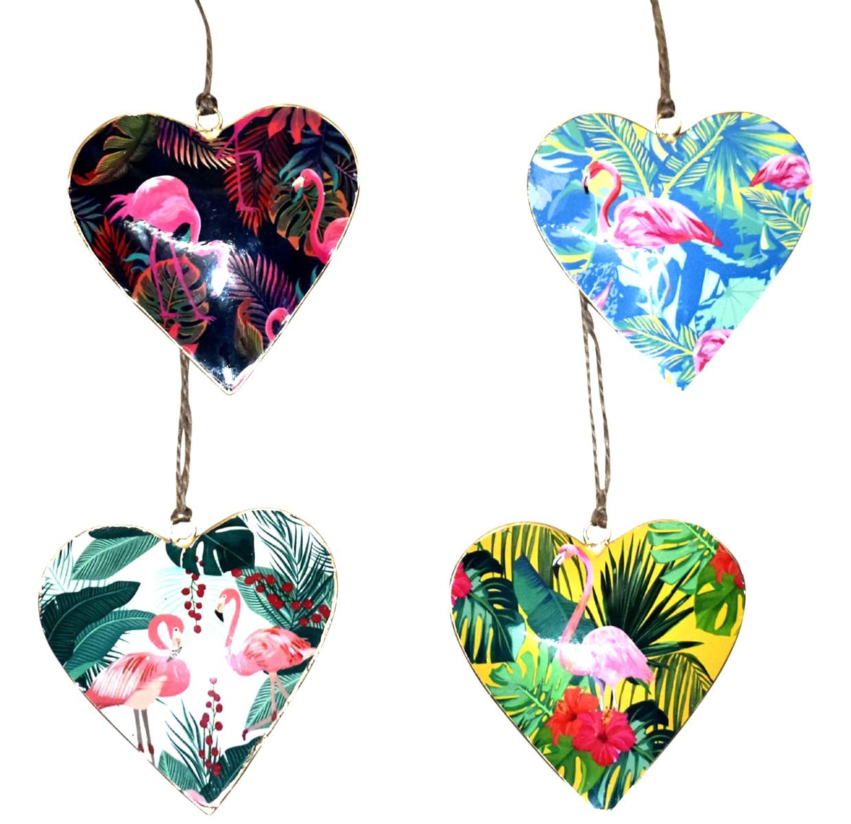 Set of 4 Hearts with Flamingo Design