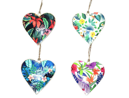 Set of 4 Hearts with Tropical Flower Design