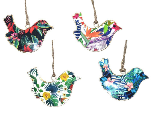 Set of 4 Birds with Tropical Flower Design