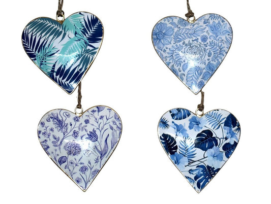 Set of 4 Hearts with Palm Leaf and Floral Design