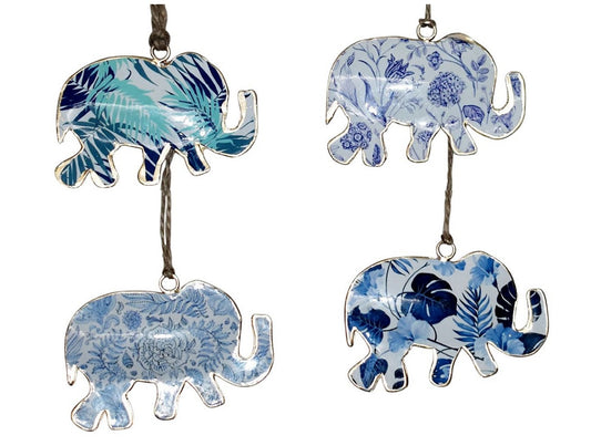 Set of 4 Elephants with Palm Leaf and Floral Design