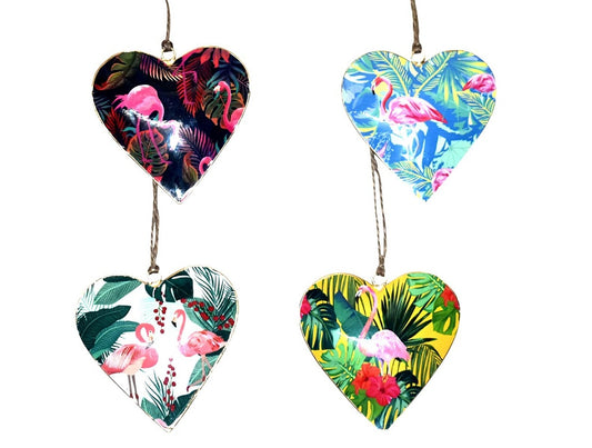 Set of 4 Hearts with Flamingo Design