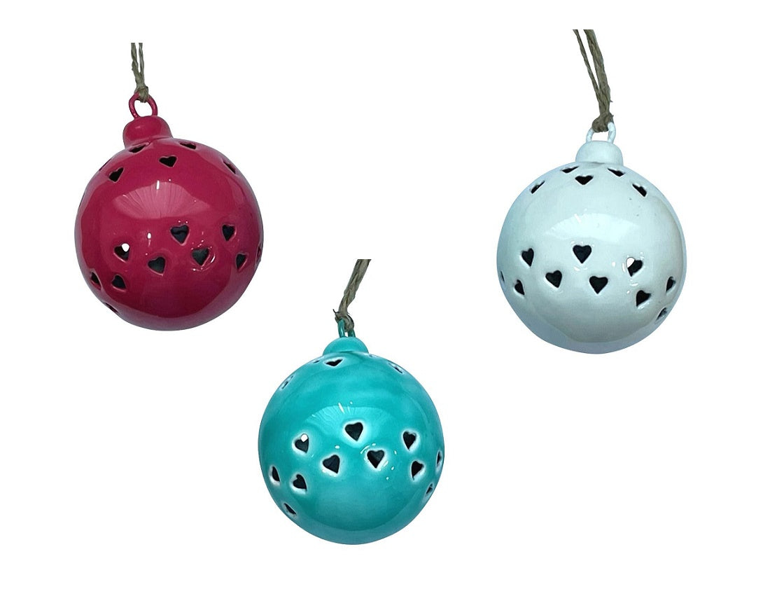 S/3 6cm balls with cutout dark pink/ white/Turquoise