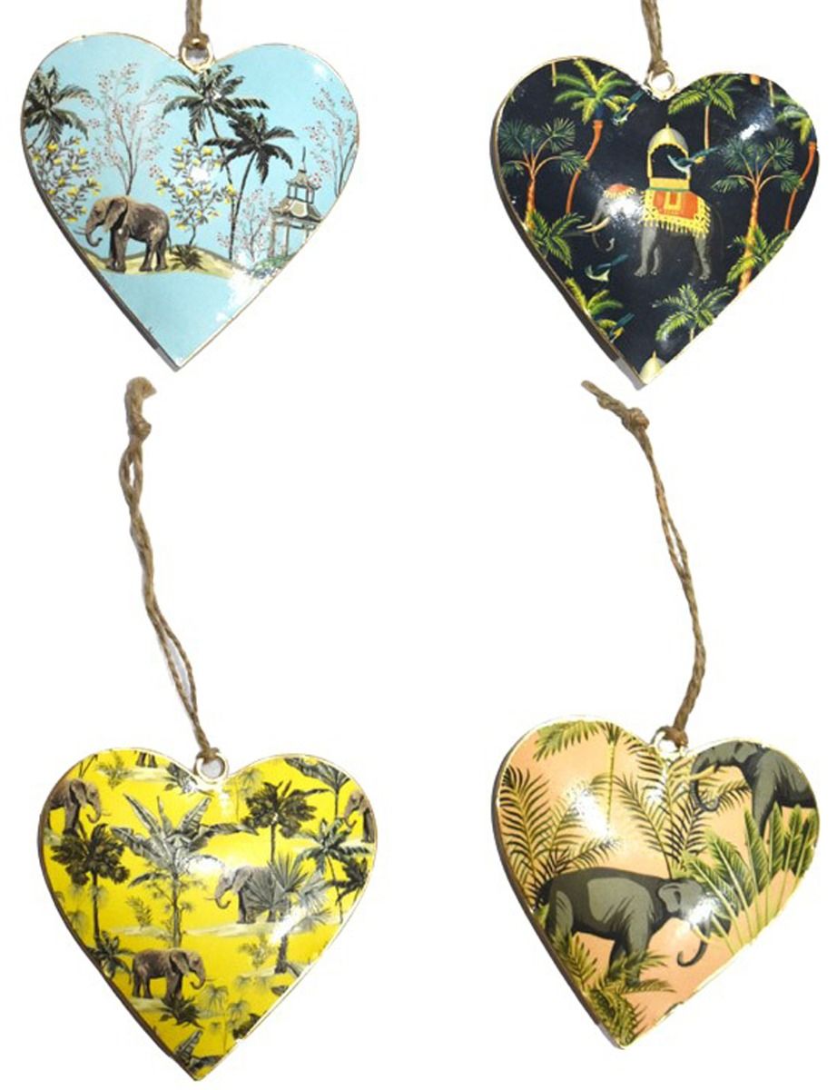 Set of 4 Hearts with Elephant Design