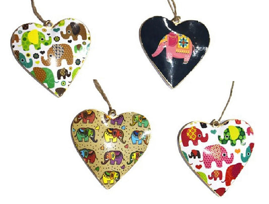 Set of 4 Hearts with Childlike Elephant Design