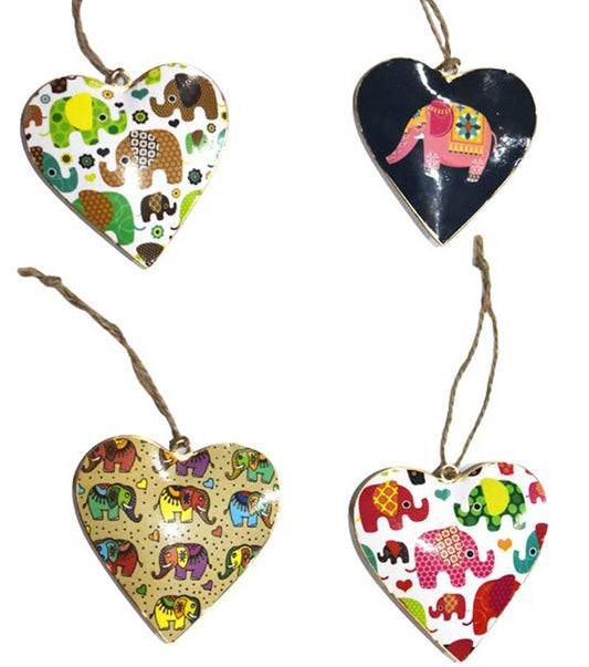 Set of 4 Hearts with Childlike Elephant Design