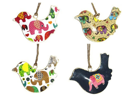 Set of 4 Birds with Childlike Elephant Design