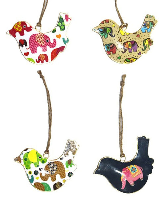 Set of 4 Birds with Childlike Elephant Design