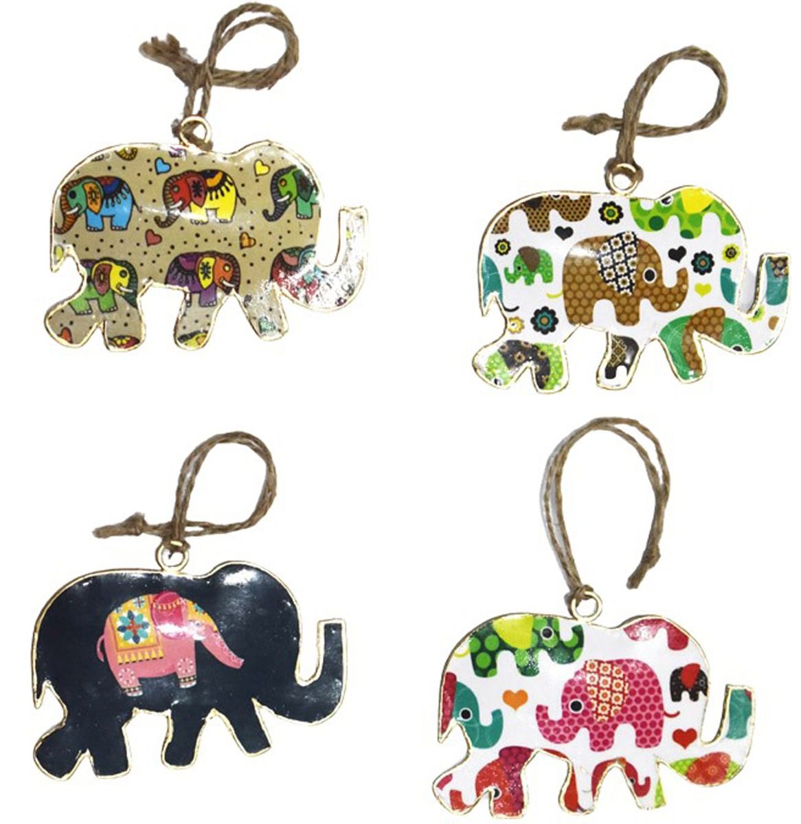 Set of 4 Elephants with Childlike Elephant Design