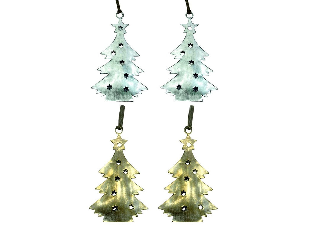 Set of 4 Silver & Gold Christmas Tree Hangings
