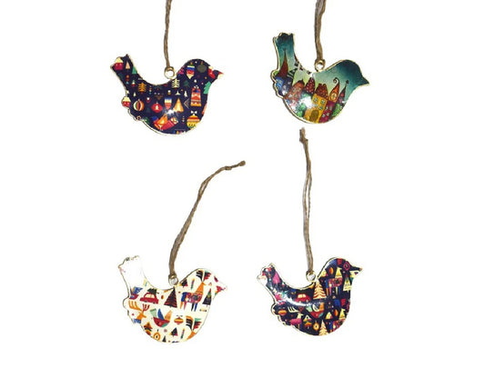 Set of 4 Handcrafted Bird Hangings with Holiday Season Design