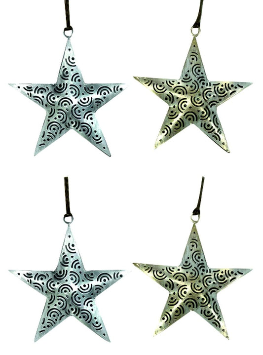 Set of 4 Silver & Gold Star Hangings