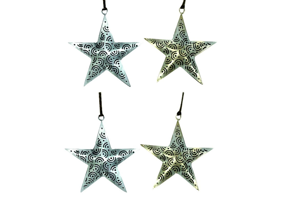 Set of 4 Silver & Gold Star Hangings