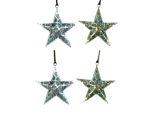 Set of 4 Silver & Gold Star Hangings