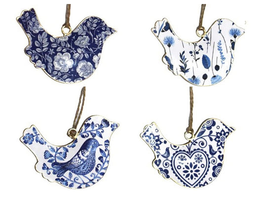 Set of 4 Birds with Floral & Bird Design