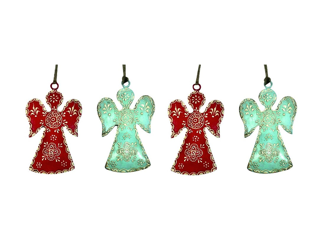 Set of 4 Red & Mint Green Angel Hangings
