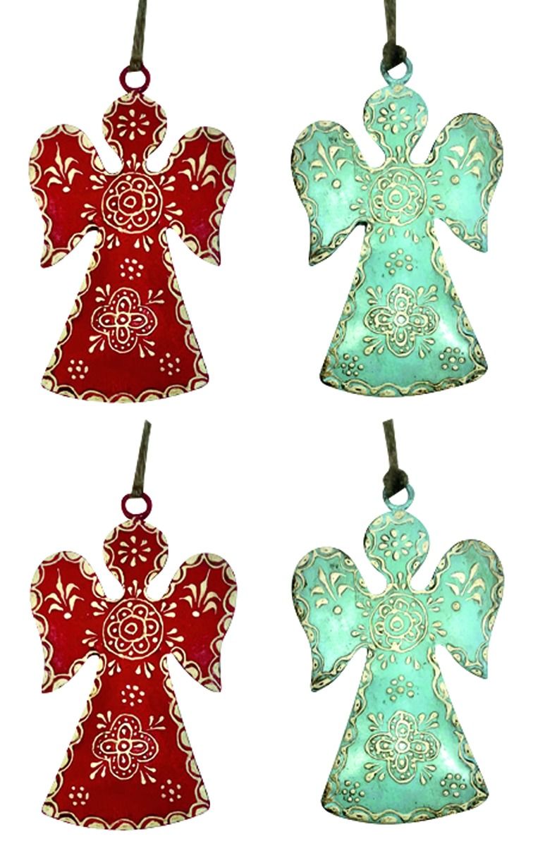 Set of 4 Red & Mint Green Angel Hangings