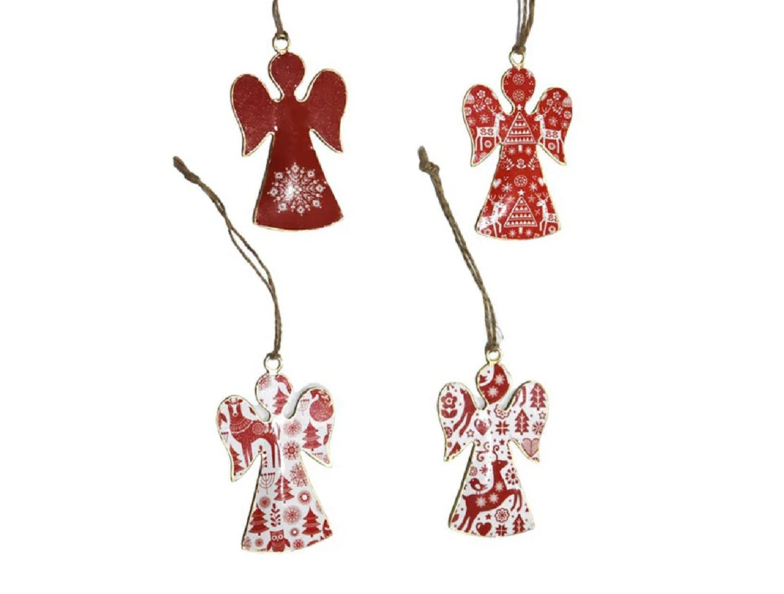 Set of 4 Red & White Christmas Angel Hangings