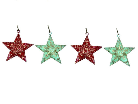 Set of 4 Red & Mint Green Star Hangings