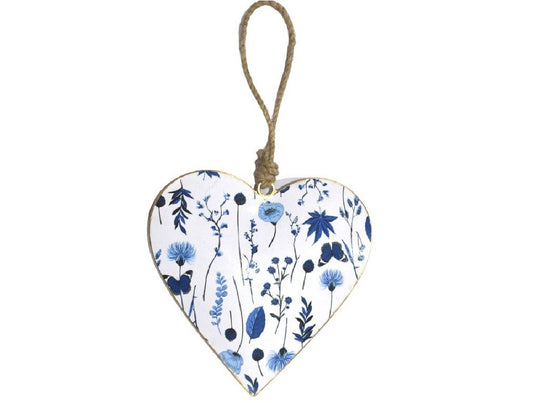White & Blue Floral Hanging Heart