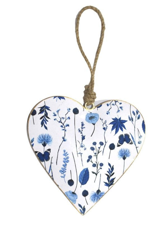 White & Blue Floral Hanging Heart