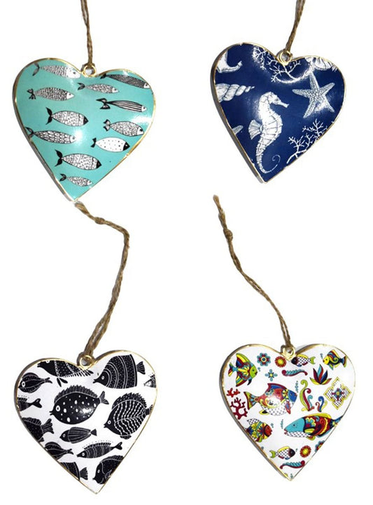 Set of 4 Hearts with Fish Design