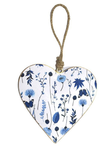 15 cm blue/white floral heart