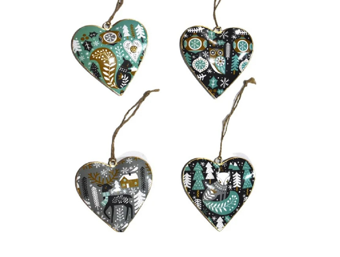 Set of 4 Heart with Pine Tree & Animal Design