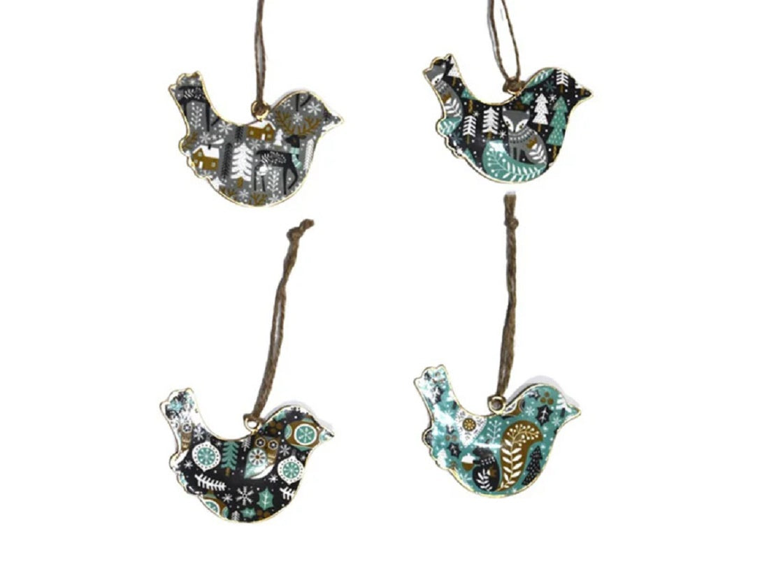 Set of 4 Birds with Pine Tree & Animal Design