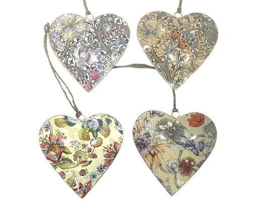 Set of 4 Hanging Hearts in Muted Florals