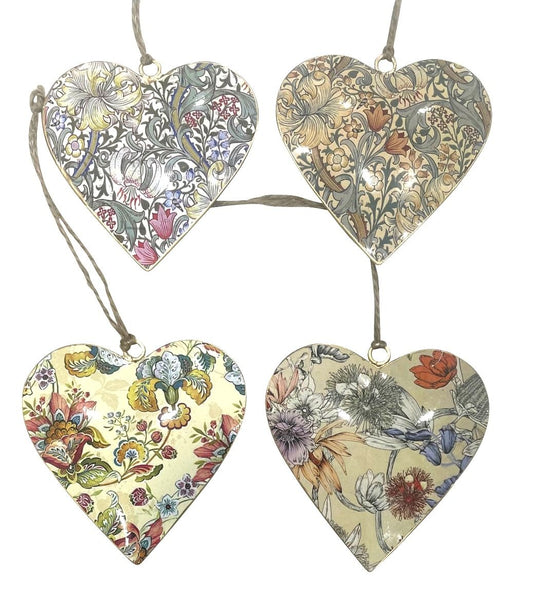 Set of 4 Hanging Hearts in Muted Florals