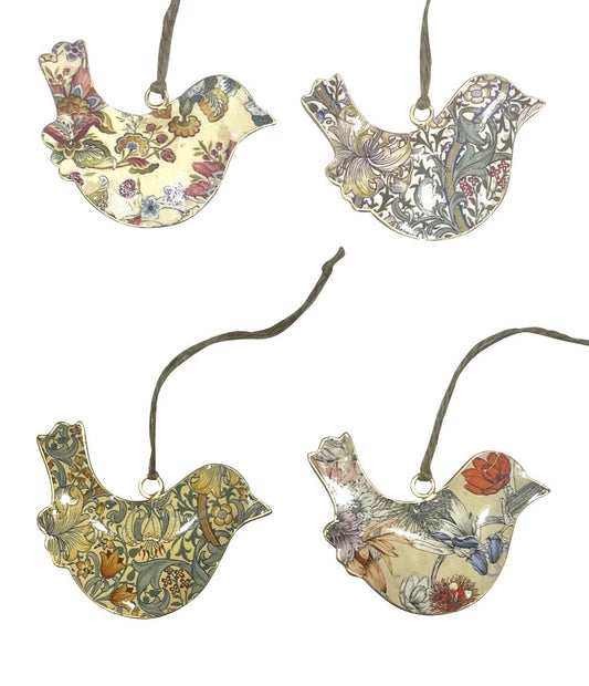 Set of 4 Hanging Birds in Muted Florals