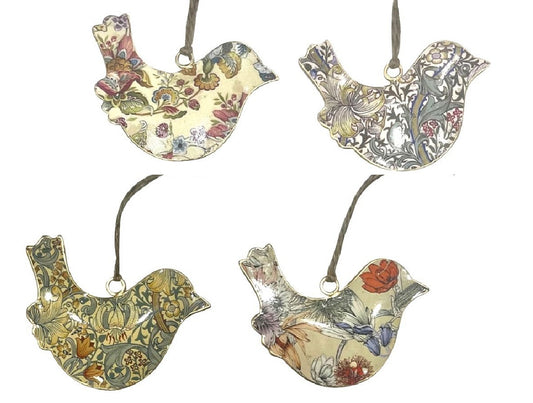 Set of 4 Hanging Birds in Muted Florals