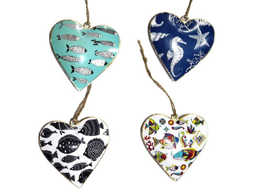 Set of 4 Hearts with Fish Design