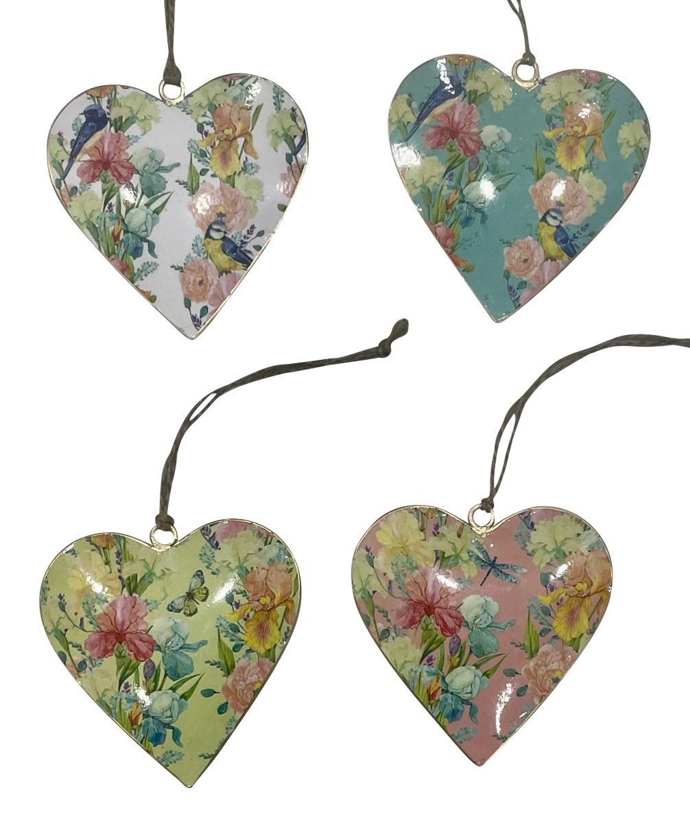 Set of 4 Hanging Hearts with Mixed Florals