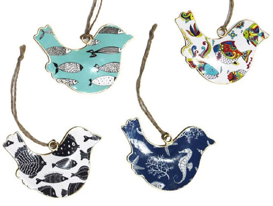 Set of 4 Birds with Fish Design
