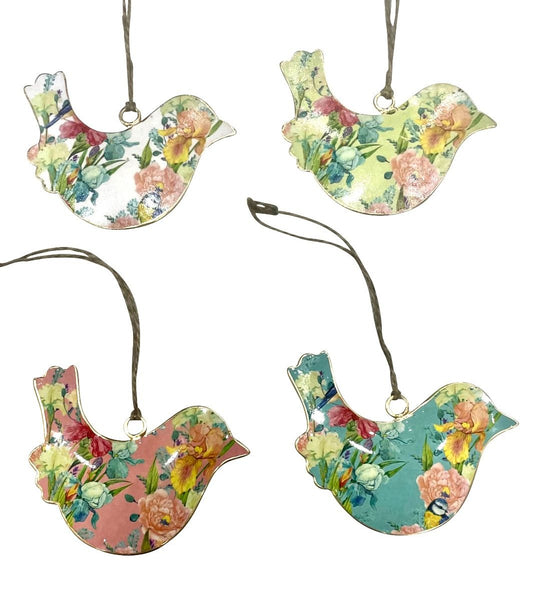 Set of 4 Hanging Birds with Mixed Florals