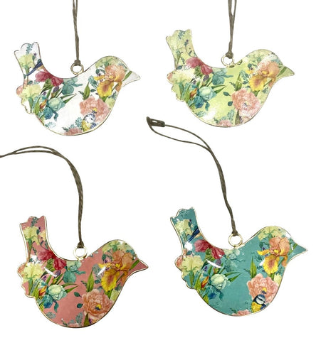 Set of 4 Hanging Floral Birds