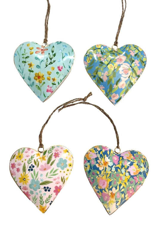 Set of 4 Hearts with Assorted Floral Patterns