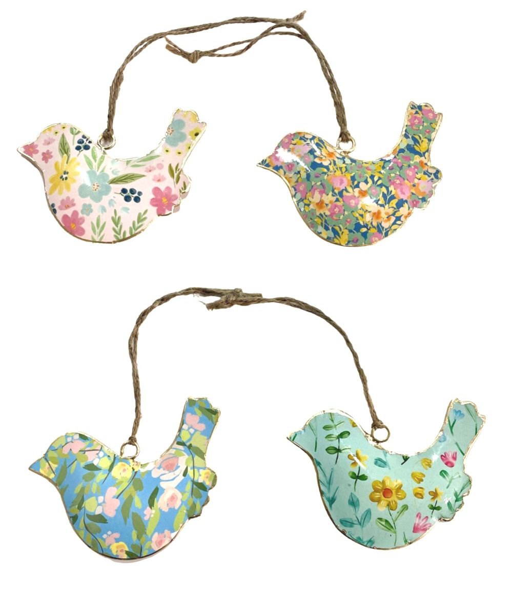 Set of 4 Birds with Assorted Floral Patterns