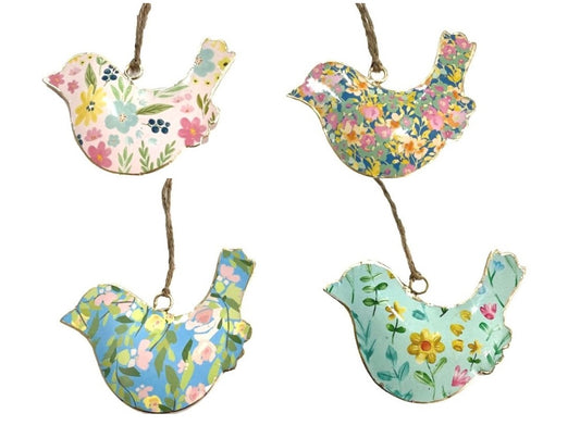 Set of 4 Birds with Assorted Floral Patterns