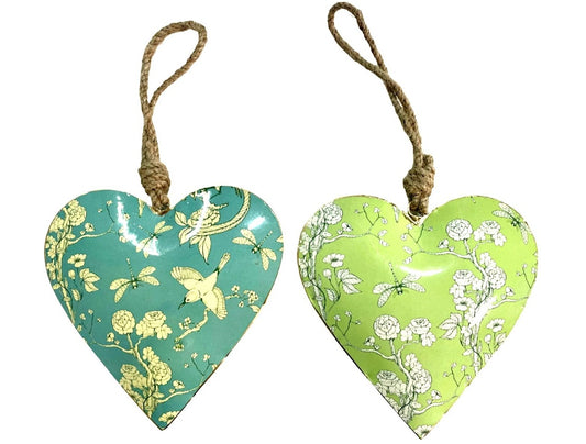Set of Blue & Green Hearts with Floral Pattern