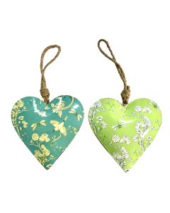 Set of Blue & Green Hearts with Floral Pattern