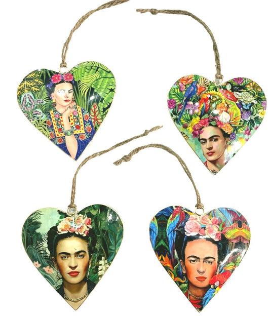 Set of 4 Hearts with Frida Kahlo Floral Portraits