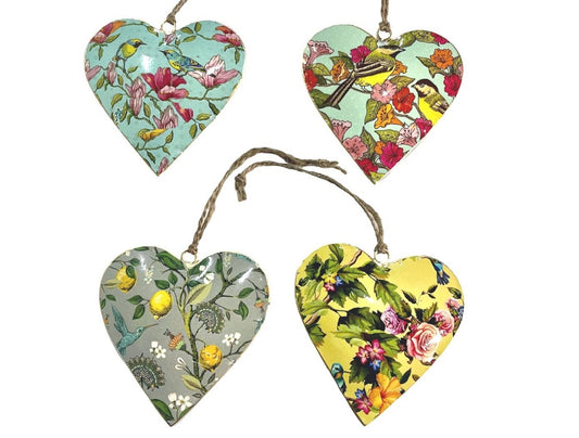 Set of 4 Hearts with Small Birds & Flower Design
