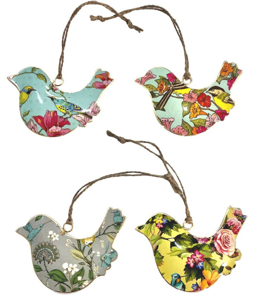 Set of 4 Birds with Small Birds & Flower Design